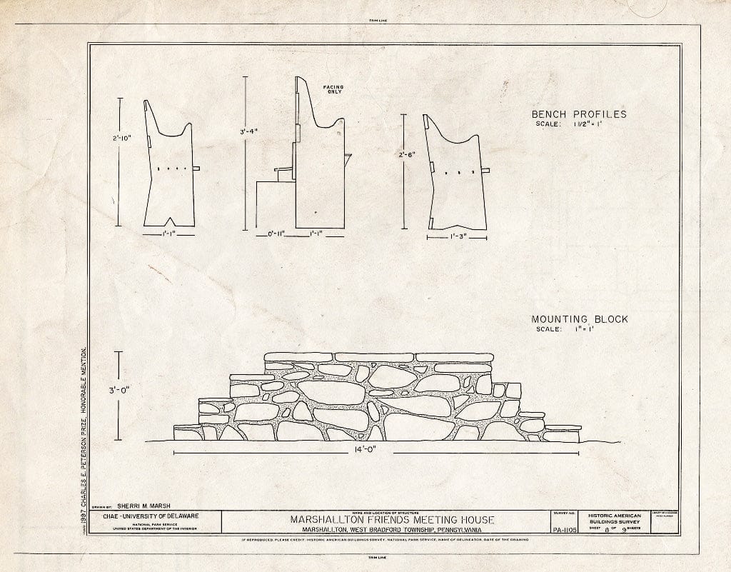 Blueprint HABS PA,15-Marsh,3- (Sheet 8 of 9) - Bradford Friends Meeting House, Northbrook Road, West Bradford Township, Marshallton, Chester County, PA