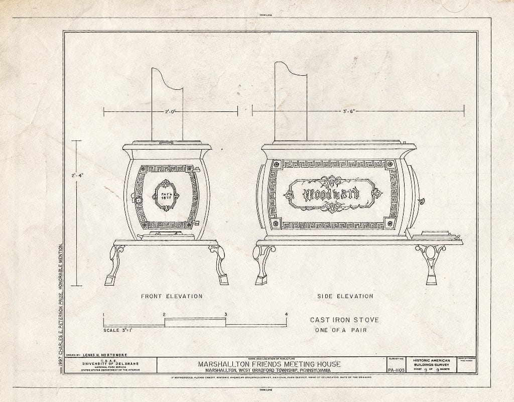 Blueprint HABS PA,15-Marsh,3- (Sheet 9 of 9) - Bradford Friends Meeting House, Northbrook Road, West Bradford Township, Marshallton, Chester County, PA