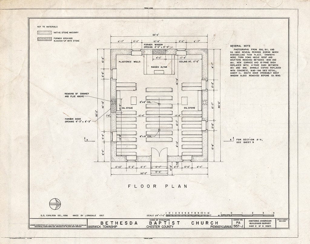 Blueprint HABS PA,15-HOPVI,3- (Sheet 2 of 6) - Hopewell Village, Bethesda Baptist Church, State Route 345 Vicinity (Warwick Township), Hopewell, Chester County, PA