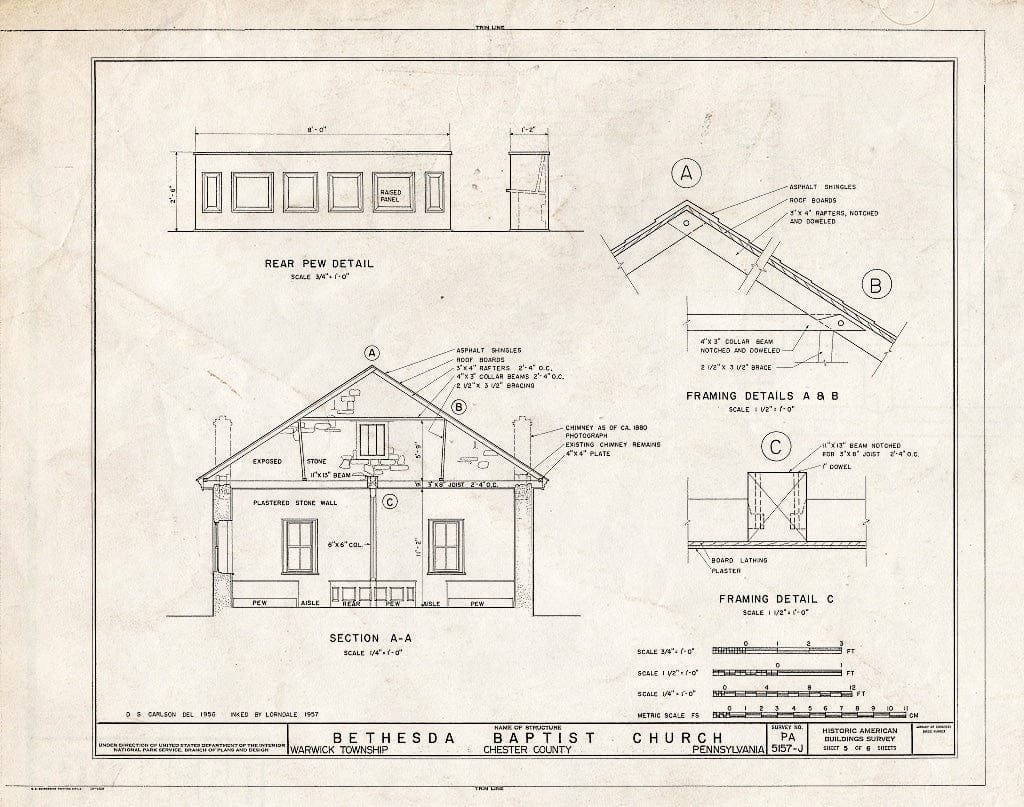 Blueprint HABS PA,15-HOPVI,3- (Sheet 5 of 6) - Hopewell Village, Bethesda Baptist Church, State Route 345 Vicinity (Warwick Township), Hopewell, Chester County, PA