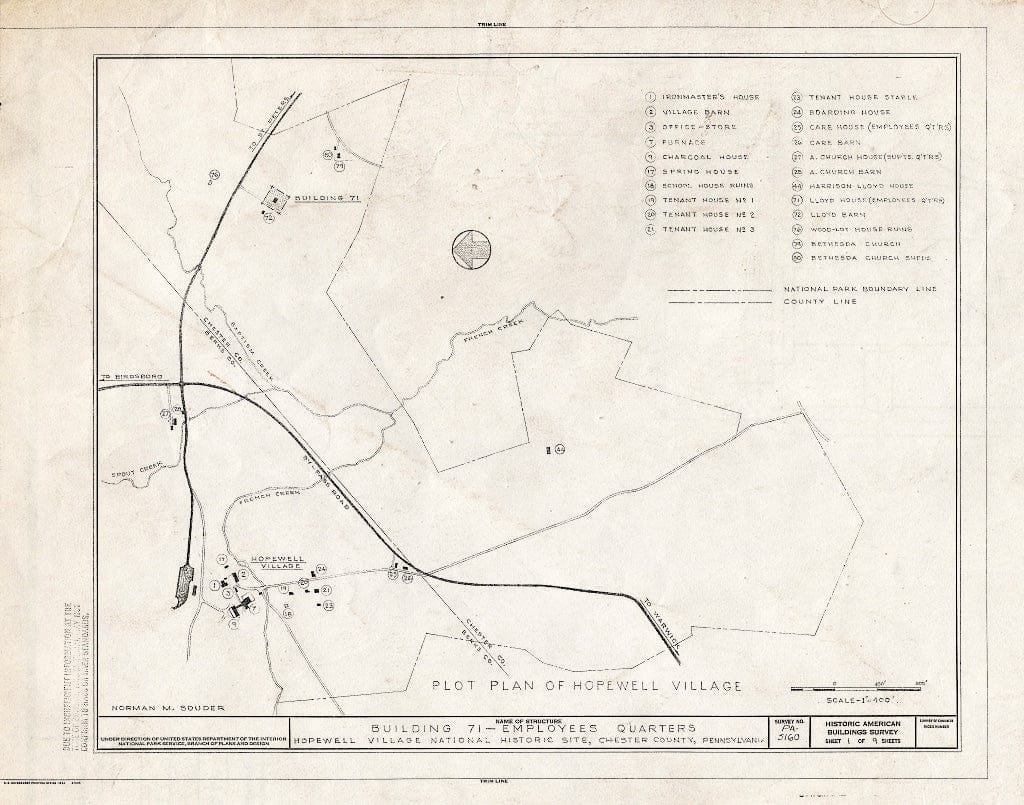 Blueprint HABS PA,15-HOPVI,2- (Sheet 1 of 9) - Hopewell Village, Employees Quarters, St. Peter's Vicinity, Hopewell, Chester County, PA