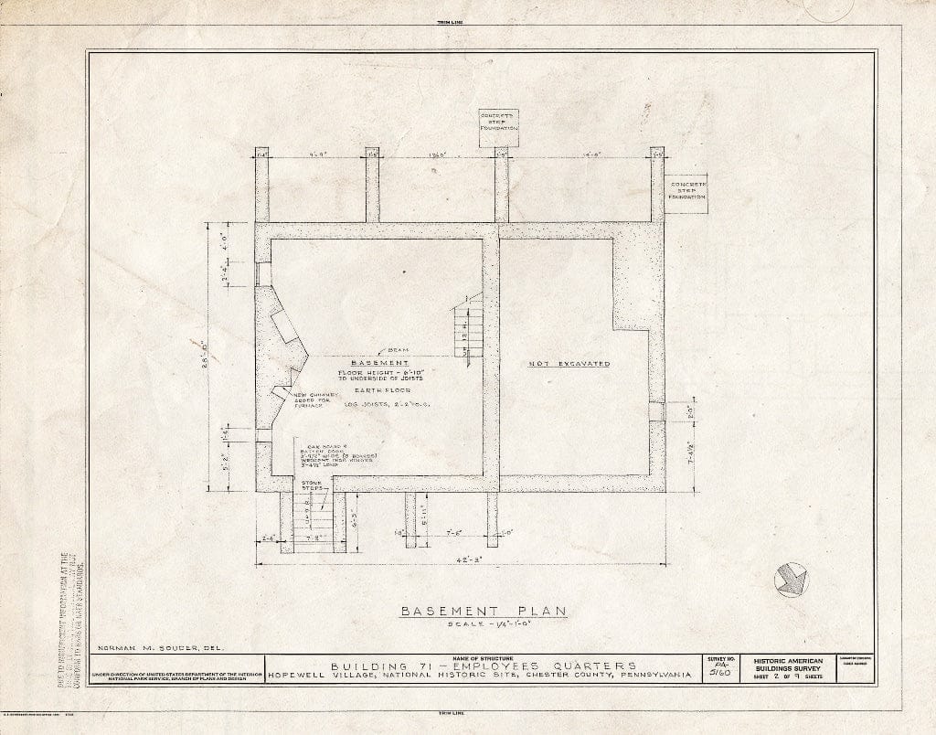 Blueprint HABS PA,15-HOPVI,2- (Sheet 2 of 9) - Hopewell Village, Employees Quarters, St. Peter's Vicinity, Hopewell, Chester County, PA