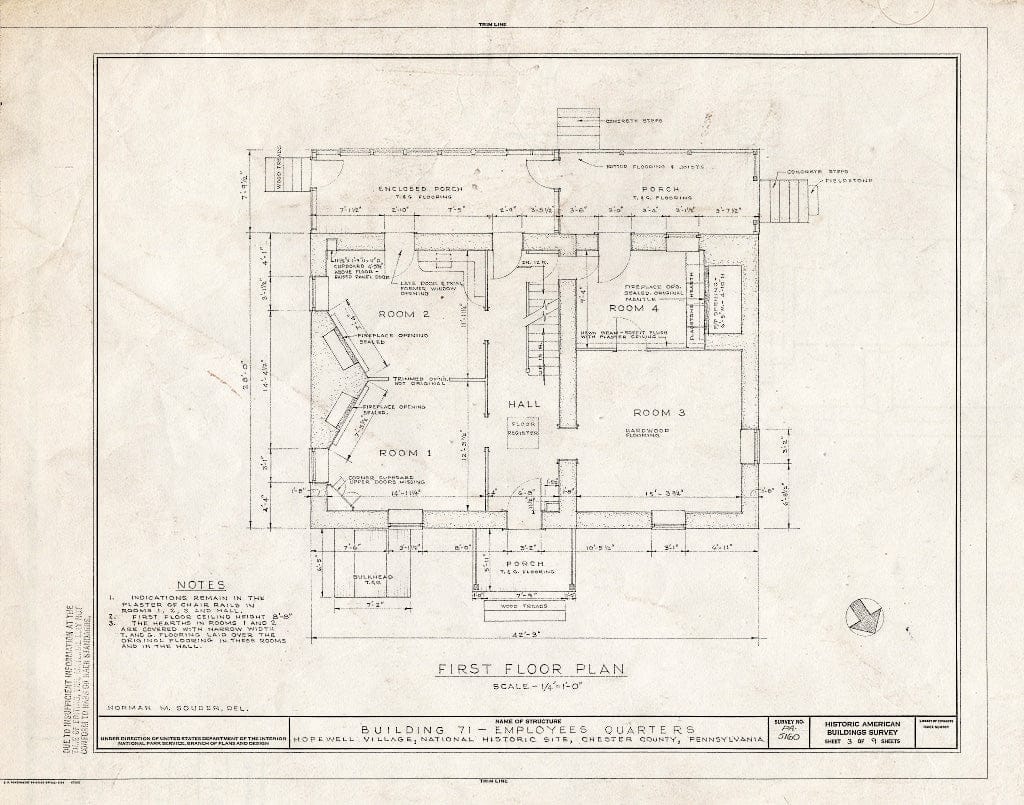Blueprint HABS PA,15-HOPVI,2- (Sheet 3 of 9) - Hopewell Village, Employees Quarters, St. Peter's Vicinity, Hopewell, Chester County, PA
