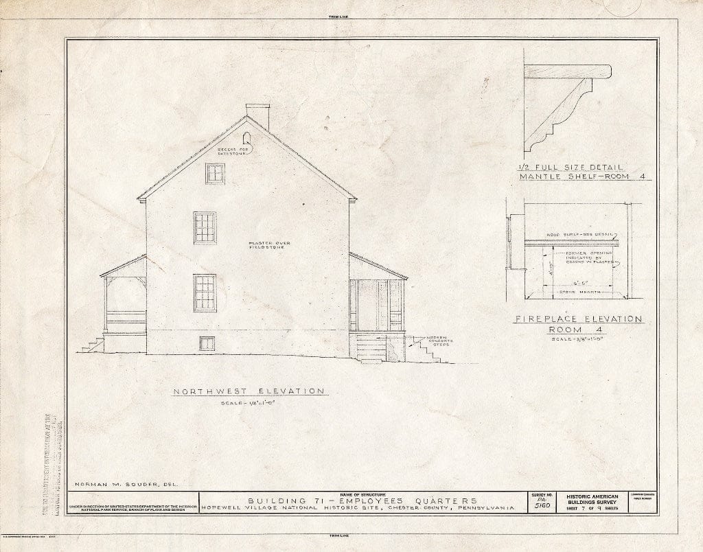 Blueprint HABS PA,15-HOPVI,2- (Sheet 7 of 9) - Hopewell Village, Employees Quarters, St. Peter's Vicinity, Hopewell, Chester County, PA