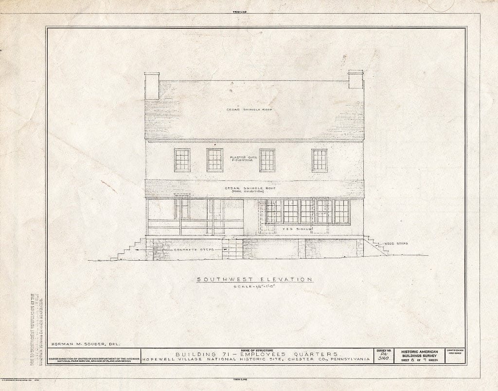 Blueprint HABS PA,15-HOPVI,2- (Sheet 8 of 9) - Hopewell Village, Employees Quarters, St. Peter's Vicinity, Hopewell, Chester County, PA
