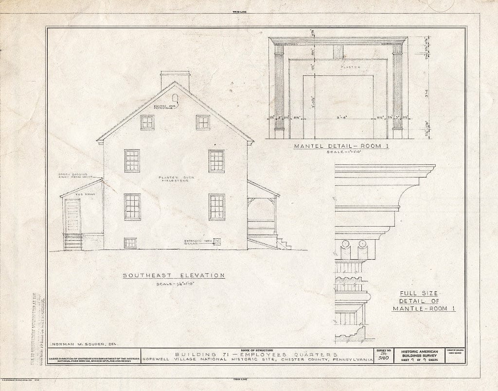 Blueprint HABS PA,15-HOPVI,2- (Sheet 9 of 9) - Hopewell Village, Employees Quarters, St. Peter's Vicinity, Hopewell, Chester County, PA