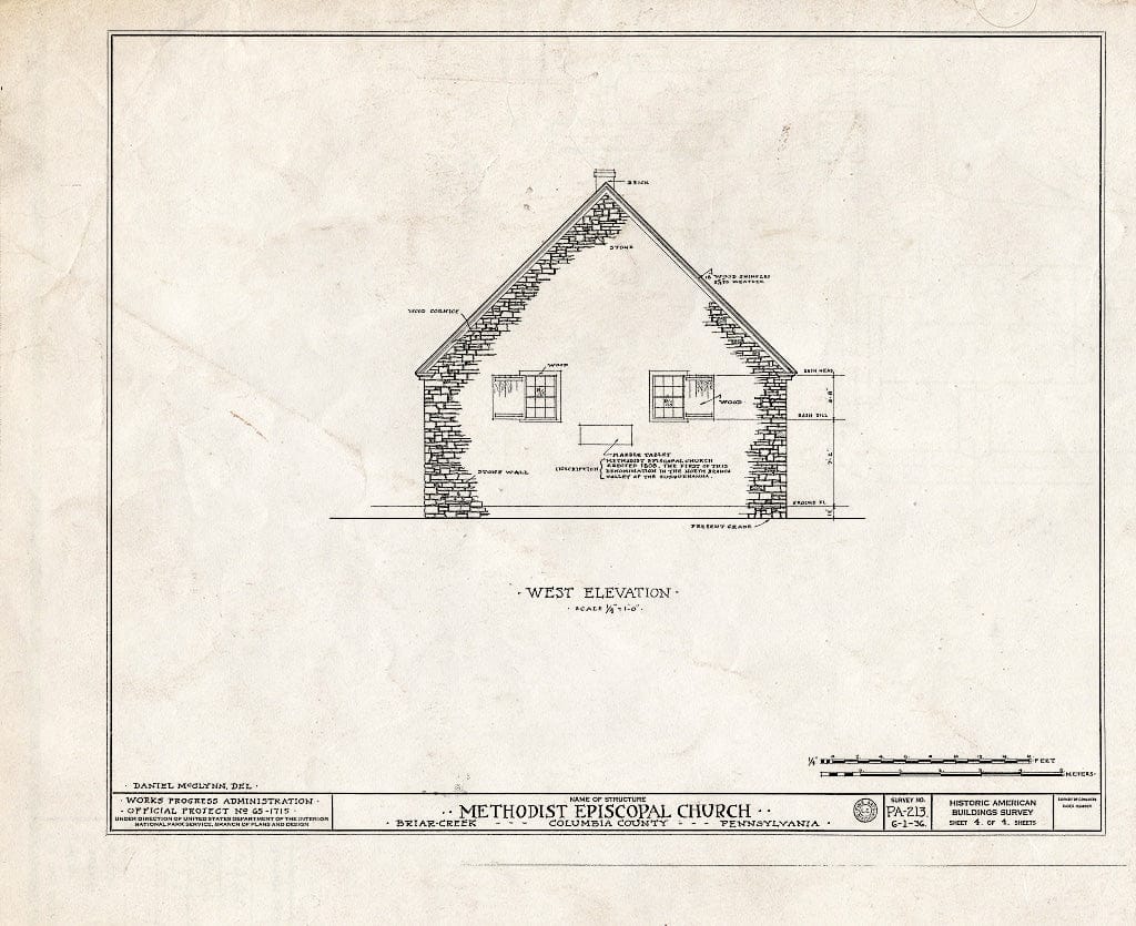 Blueprint HABS PA,19-BER.V,1- (Sheet 4 of 4) - Methodist Episcopal Church, Briar Creek, Columbia County, PA