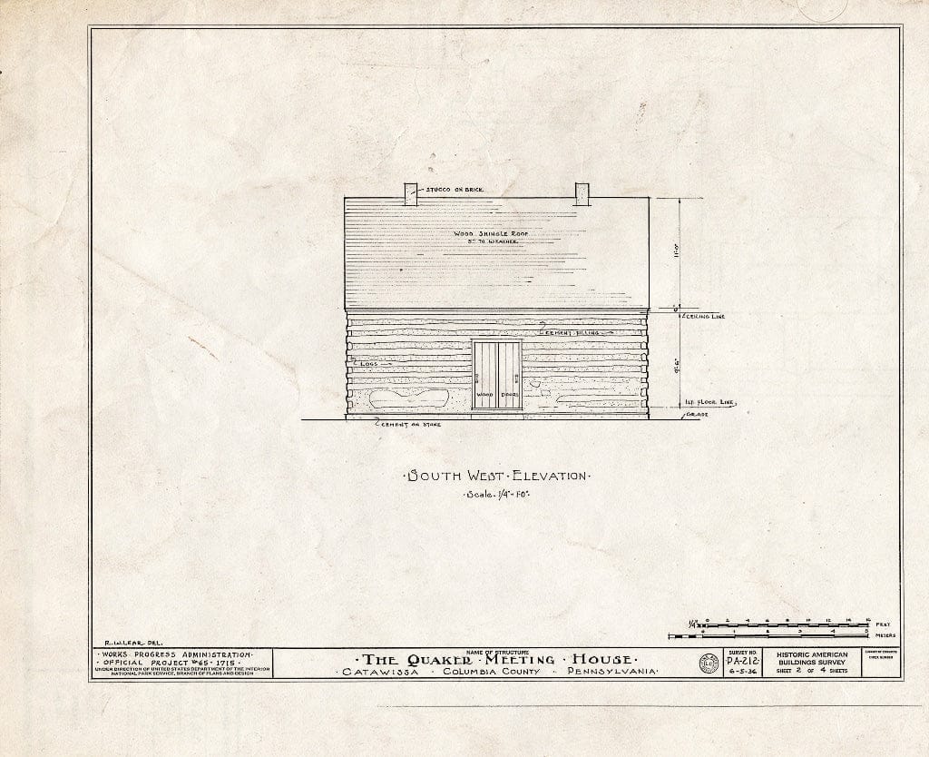 Blueprint HABS PA,19-CAT,1- (Sheet 2 of 4) - Quaker Meetinghouse, Third & South Streets, Catawissa, Columbia County, PA