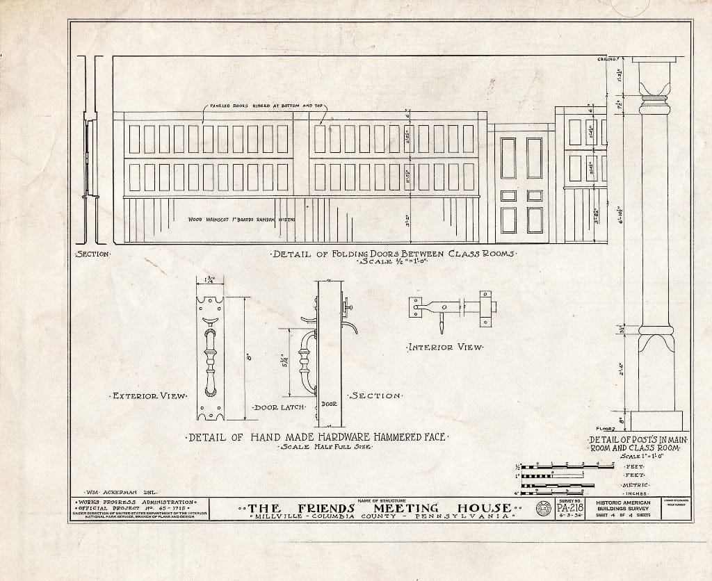 Blueprint HABS PA,19-MILV,1- (Sheet 4 of 4) - Friends Meeting House, Millville, Columbia County, PA