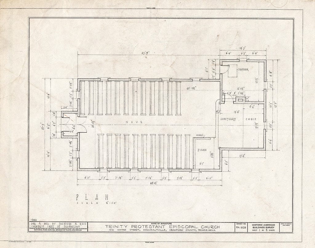 Blueprint HABS PA,20-Cont.V,1- (Sheet 1 of 8) - Trinity Protestant Episcopal Church, 1301 Water Street, Conneautville, Crawford County, PA