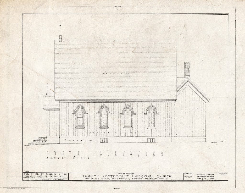 Blueprint HABS PA,20-Cont.V,1- (Sheet 3 of 8) - Trinity Protestant Episcopal Church, 1301 Water Street, Conneautville, Crawford County, PA