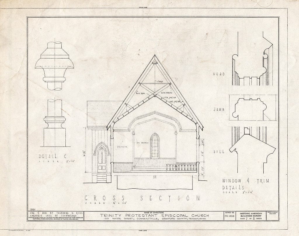 Blueprint HABS PA,20-Cont.V,1- (Sheet 7 of 8) - Trinity Protestant Episcopal Church, 1301 Water Street, Conneautville, Crawford County, PA