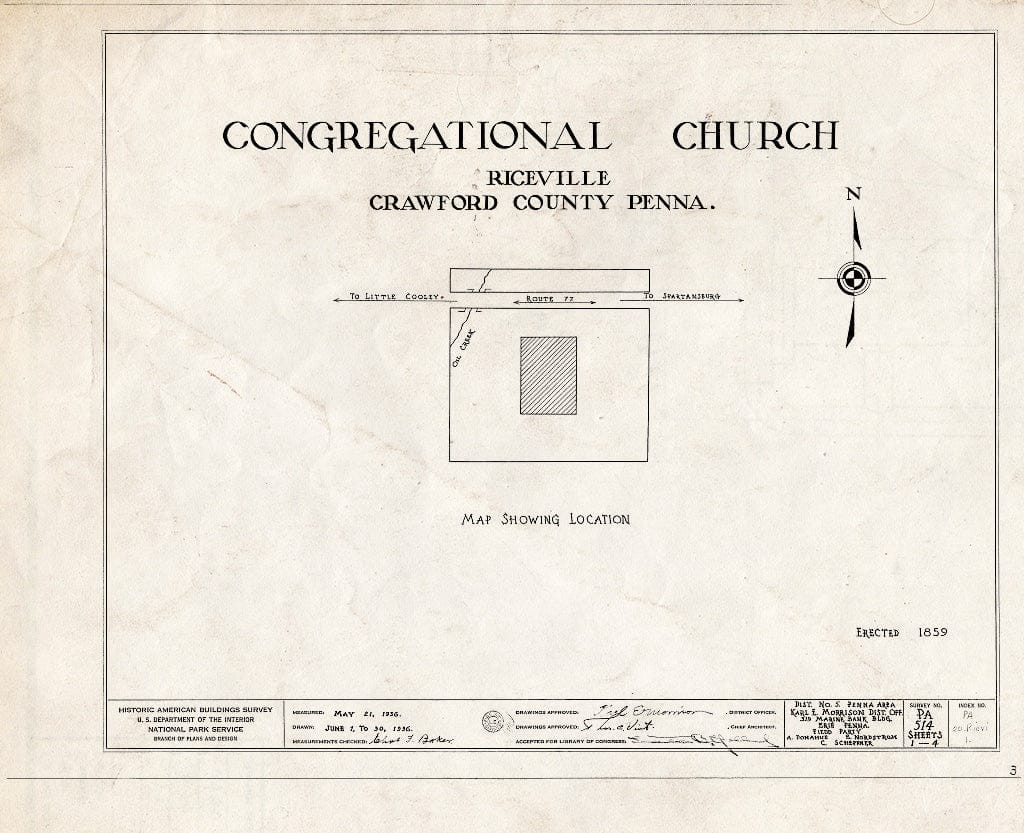 Blueprint HABS PA,20-RICVI,1- (Sheet 0 of 4) - Congregational Church, State Route 77, Riceville, Crawford County, PA