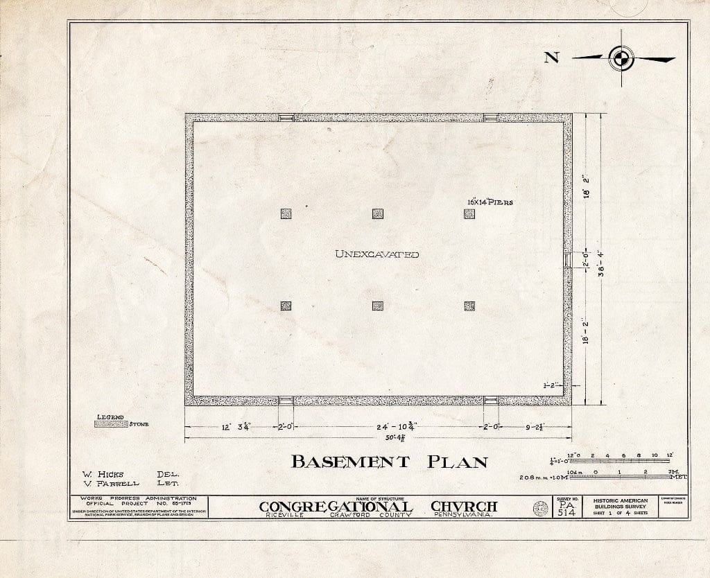 Blueprint HABS PA,20-RICVI,1- (Sheet 1 of 4) - Congregational Church, State Route 77, Riceville, Crawford County, PA