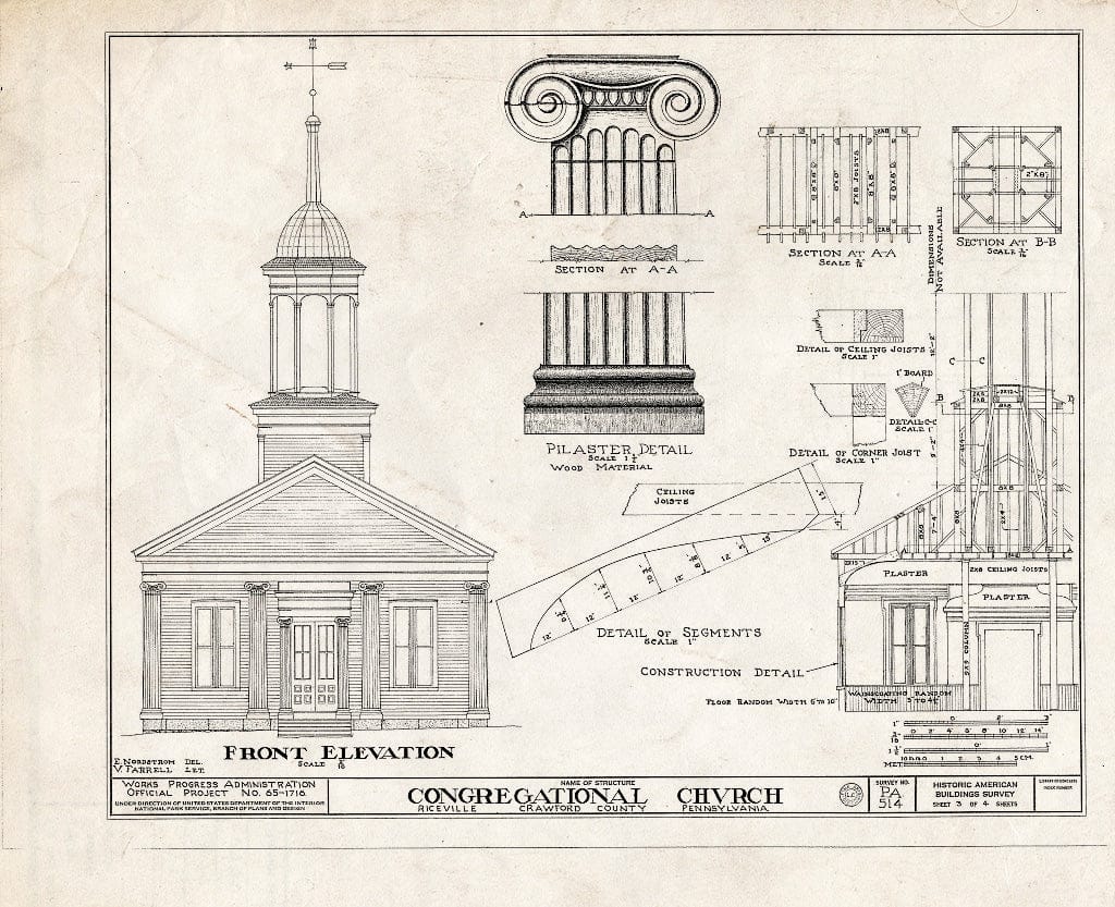 Blueprint HABS PA,20-RICVI,1- (Sheet 3 of 4) - Congregational Church, State Route 77, Riceville, Crawford County, PA