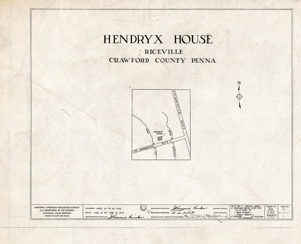 Blueprint HABS PA,20-RICVI,3- (Sheet 0 of 11) - Hendryx House, State Route 77, Riceville, Crawford County, PA