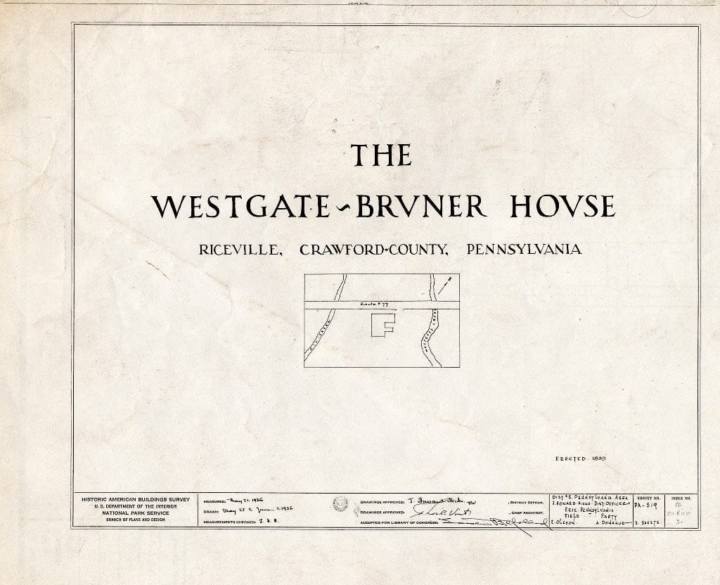 Blueprint HABS PA,20-RICVI,2- (Sheet 0 of 3) - Westgate-Bruner House, State Route 77, Riceville, Crawford County, PA