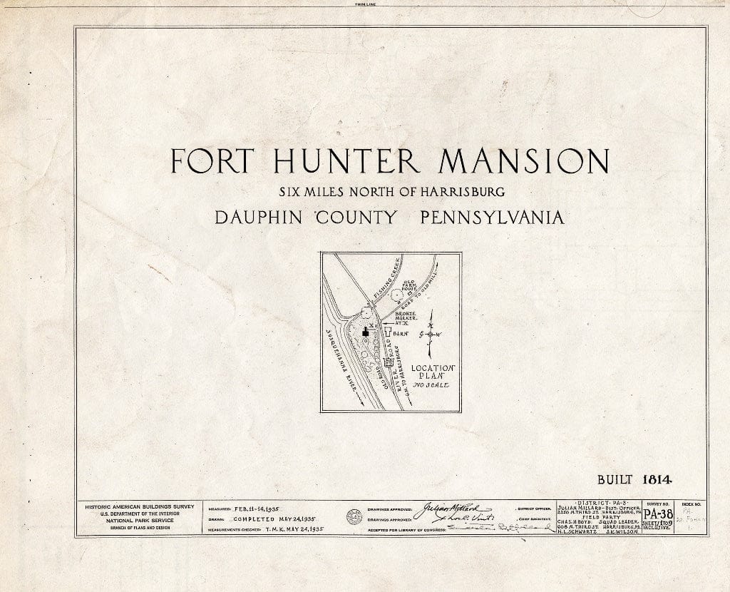 Blueprint HABS PA,22-FOHUN,1- (Sheet 0 of 9) - Fort Hunter Mansion, Fort Hunter, Dauphin County, PA