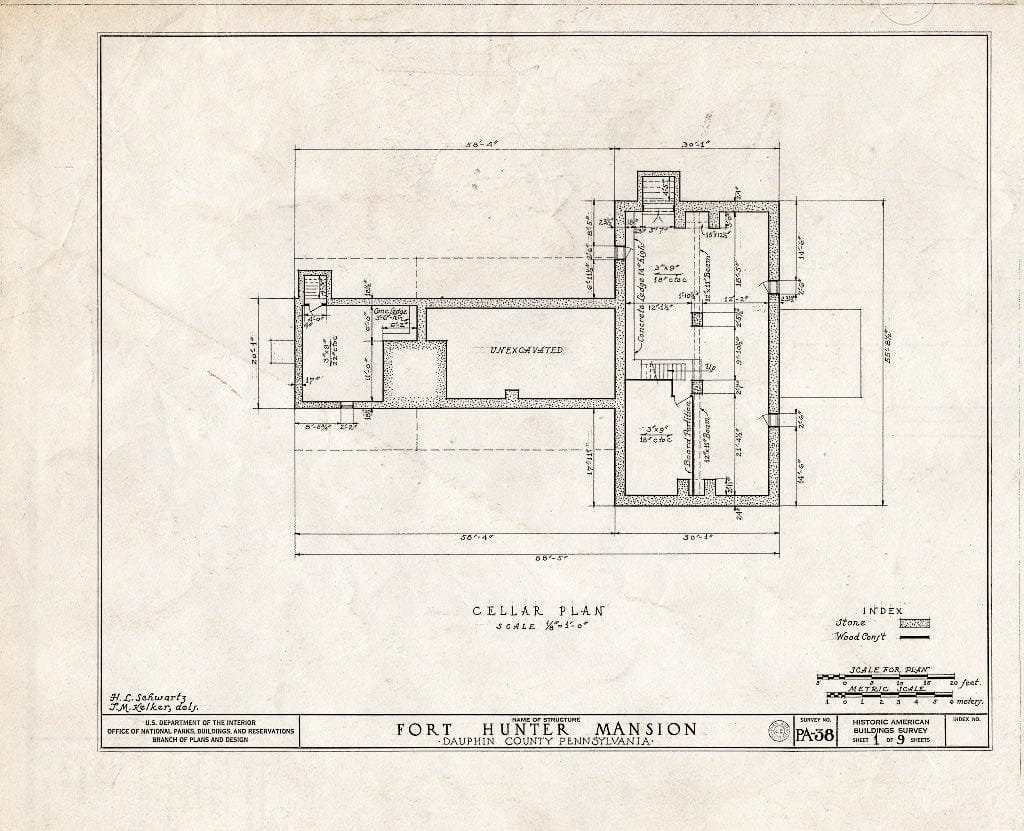Blueprint HABS PA,22-FOHUN,1- (Sheet 1 of 9) - Fort Hunter Mansion, Fort Hunter, Dauphin County, PA