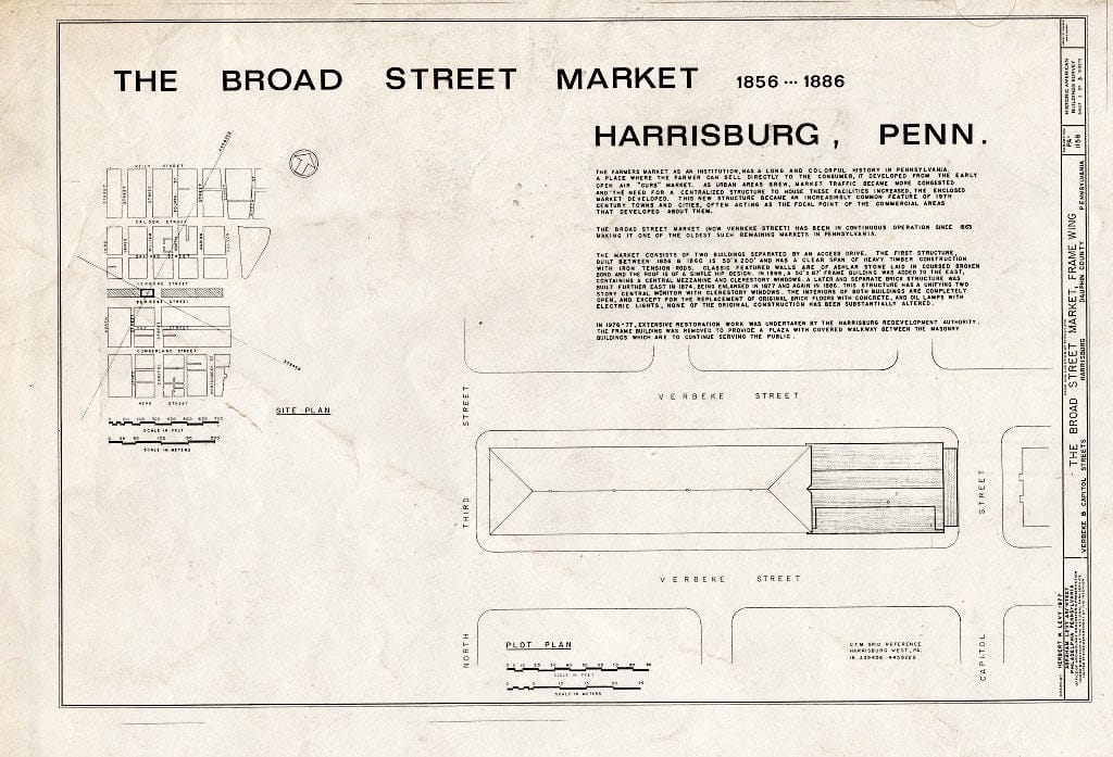 Blueprint HABS PA,22-HARBU,4A- (Sheet 1 of 3) - Broad Street Market, Frame Wing, Verbeke & Capitol Streets, Harrisburg, Dauphin County, PA