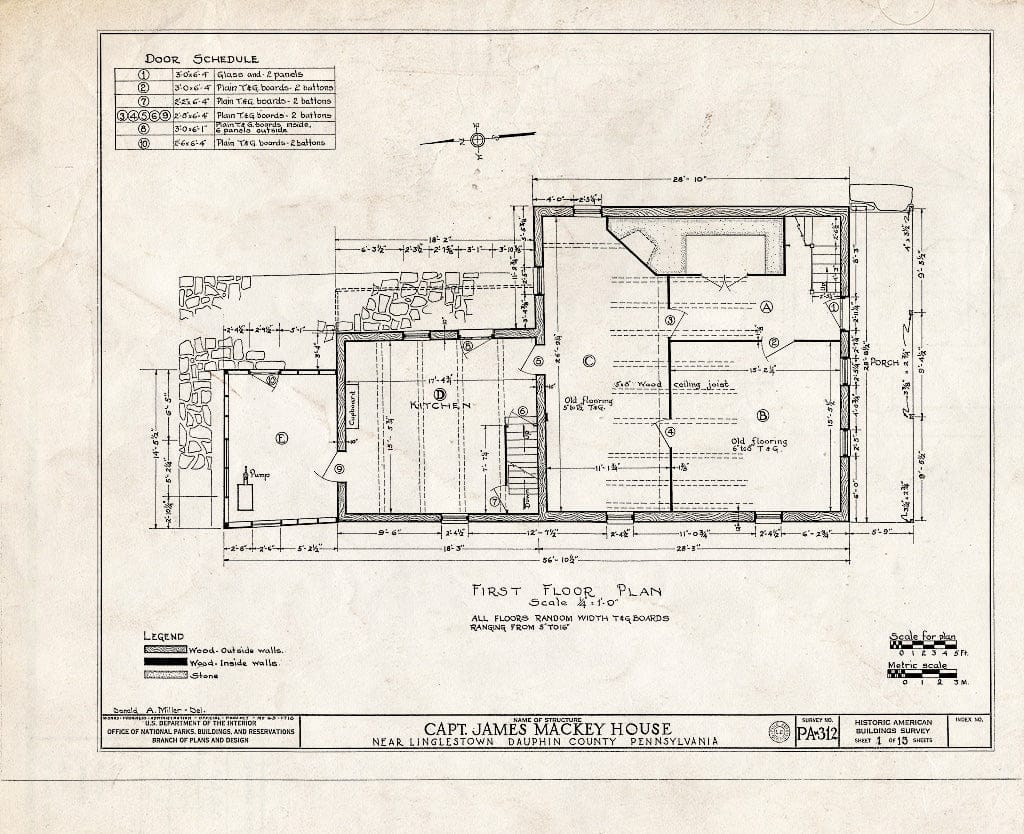Blueprint HABS PA,22-LING.V,1- (Sheet 1 of 13) - Captain James Mackey House, Linglestown, Dauphin County, PA