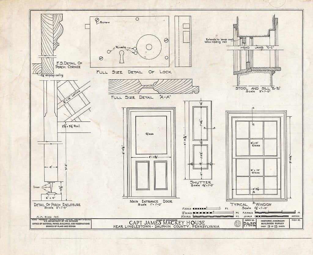 Blueprint HABS PA,22-LING.V,1- (Sheet 9 of 13) - Captain James Mackey House, Linglestown, Dauphin County, PA