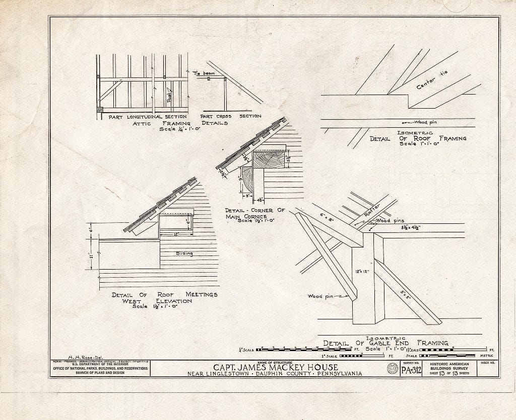 Blueprint HABS PA,22-LING.V,1- (Sheet 13 of 13) - Captain James Mackey House, Linglestown, Dauphin County, PA