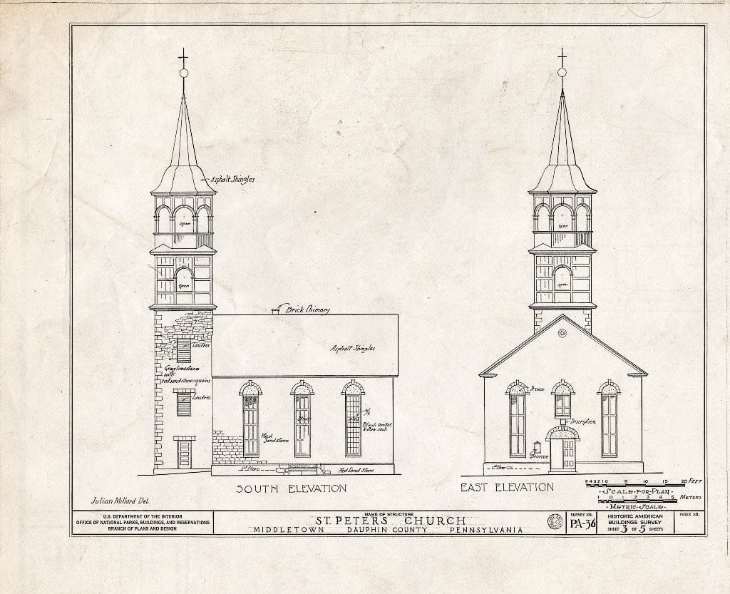 Blueprint HABS PA,22-MIDTO,1- (Sheet 3 of 5) - St. Peter's Church, United Lutheran, North Union Street, Middletown, Dauphin County, PA