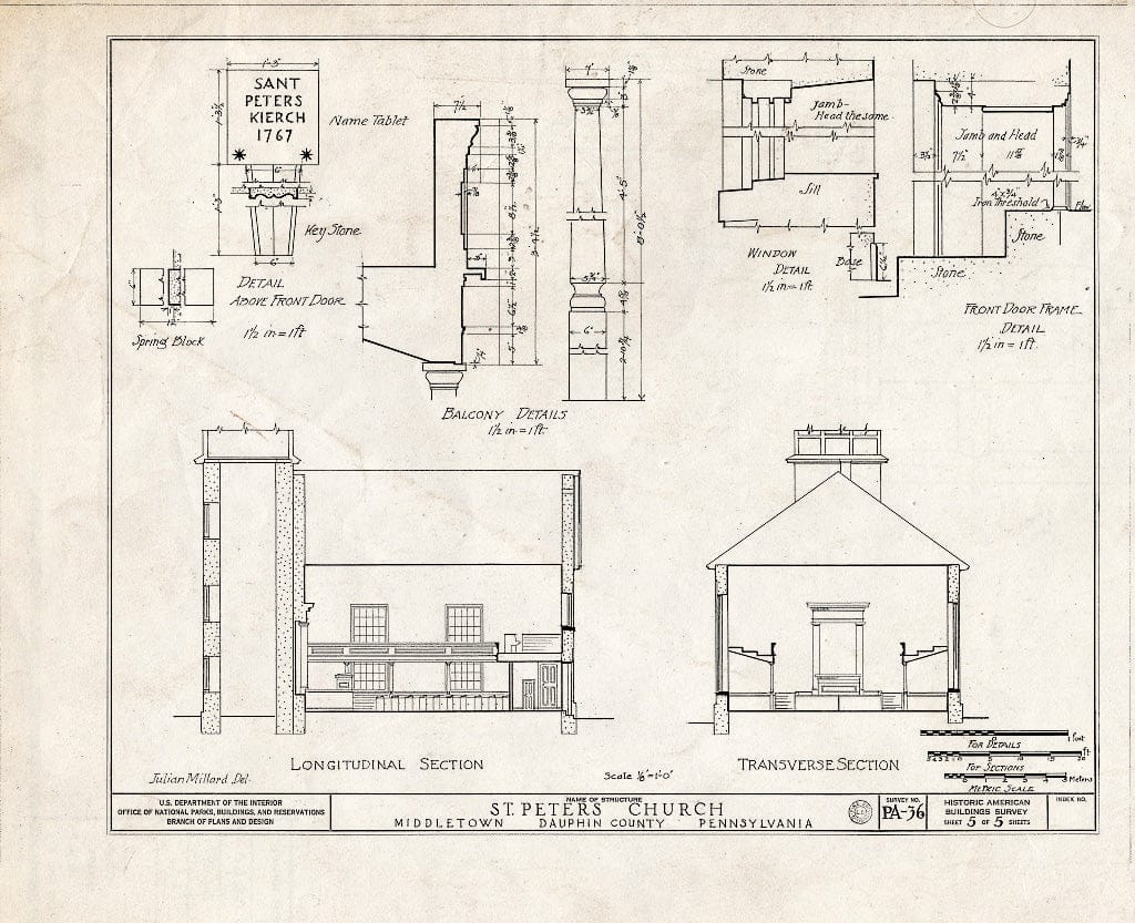Blueprint HABS PA,22-MIDTO,1- (Sheet 5 of 5) - St. Peter's Church, United Lutheran, North Union Street, Middletown, Dauphin County, PA