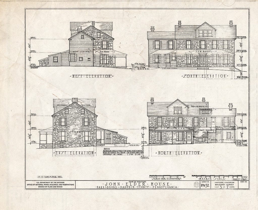 Blueprint HABS PA,22-Pax,2- (Sheet 3 of 7) - John Elder House & Barn, Twenty-Fourth & Ellerslie Streets, Paxtang, Dauphin County, PA