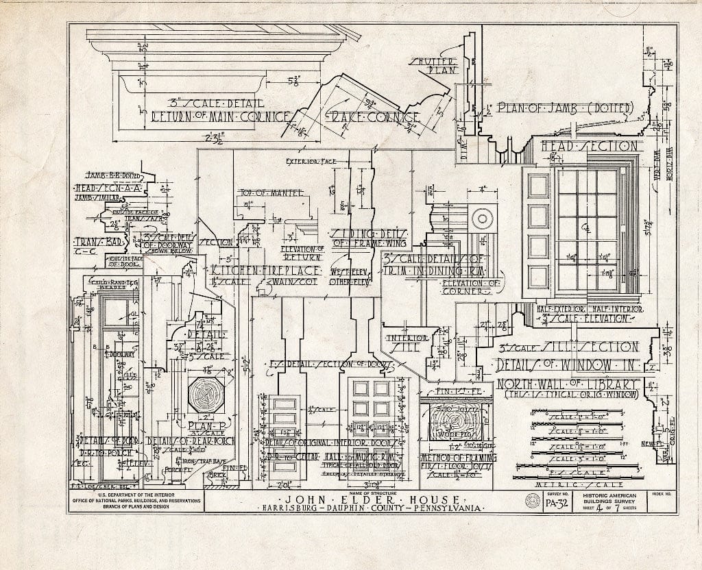 Blueprint HABS PA,22-Pax,2- (Sheet 4 of 7) - John Elder House & Barn, Twenty-Fourth & Ellerslie Streets, Paxtang, Dauphin County, PA