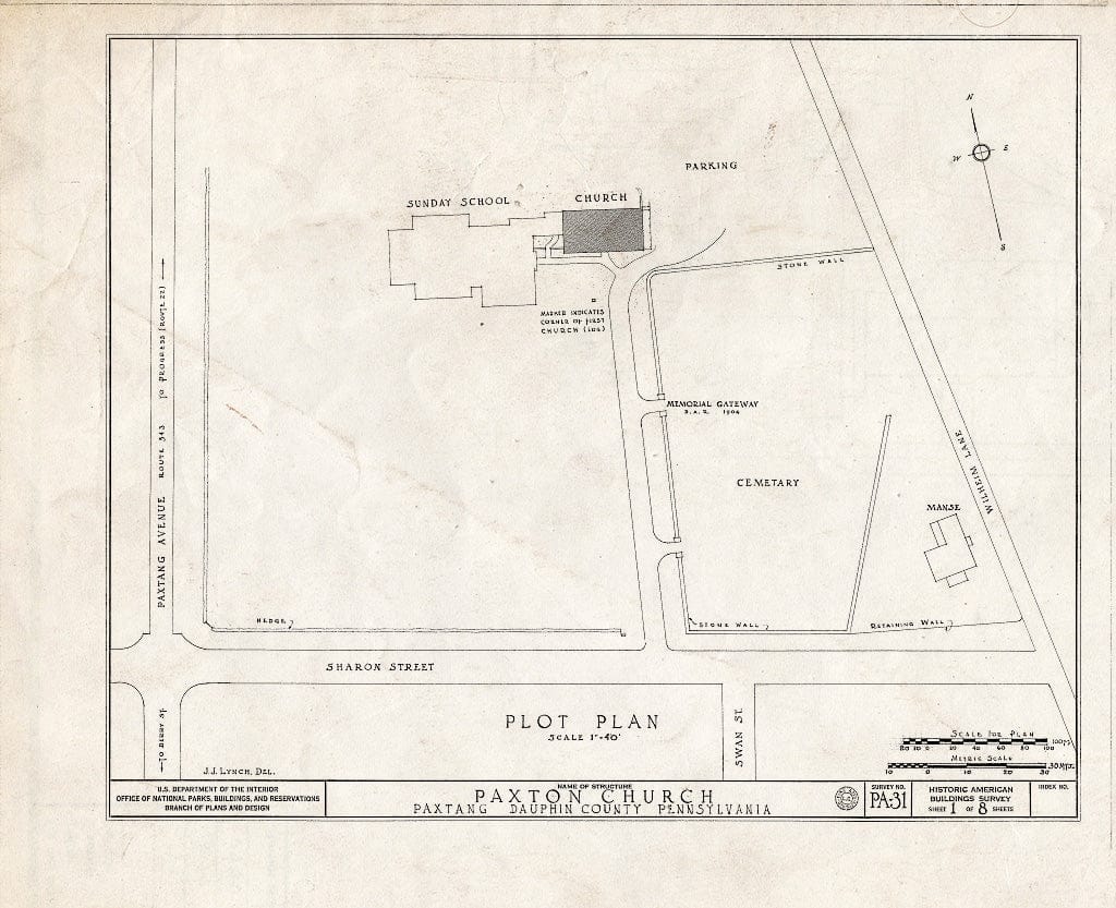 Blueprint HABS PA,22-Pax,1- (Sheet 1 of 8) - Paxton Presbyterian Church, Sharon Street, Paxtang, Dauphin County, PA