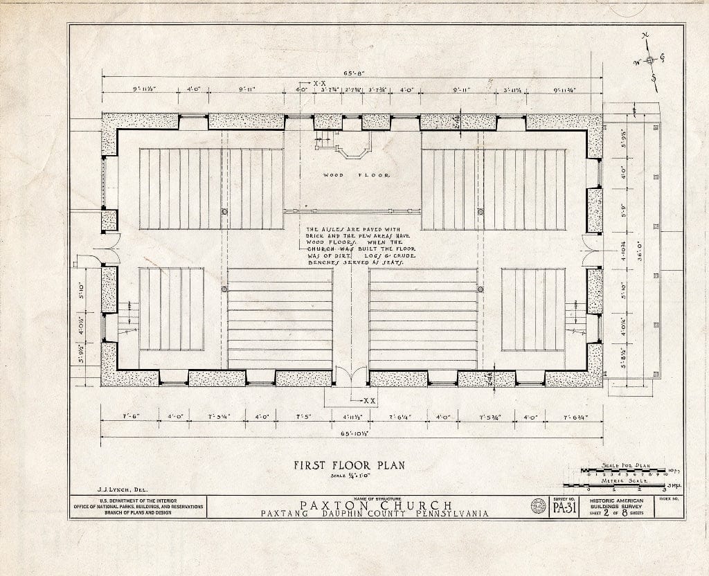 Blueprint HABS PA,22-Pax,1- (Sheet 2 of 8) - Paxton Presbyterian Church, Sharon Street, Paxtang, Dauphin County, PA