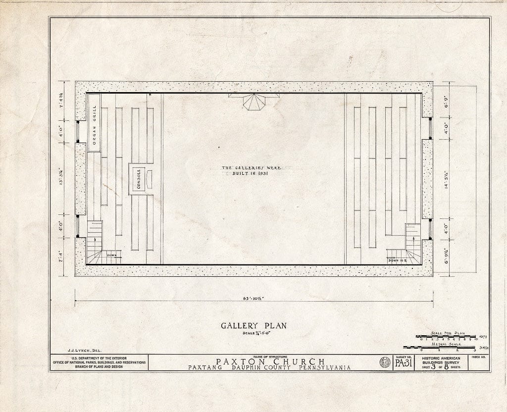 Blueprint HABS PA,22-Pax,1- (Sheet 3 of 8) - Paxton Presbyterian Church, Sharon Street, Paxtang, Dauphin County, PA