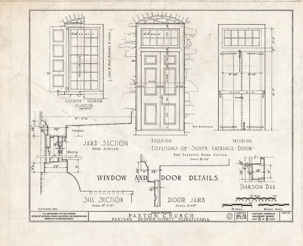 Blueprint HABS PA,22-Pax,1- (Sheet 8 of 8) - Paxton Presbyterian Church, Sharon Street, Paxtang, Dauphin County, PA