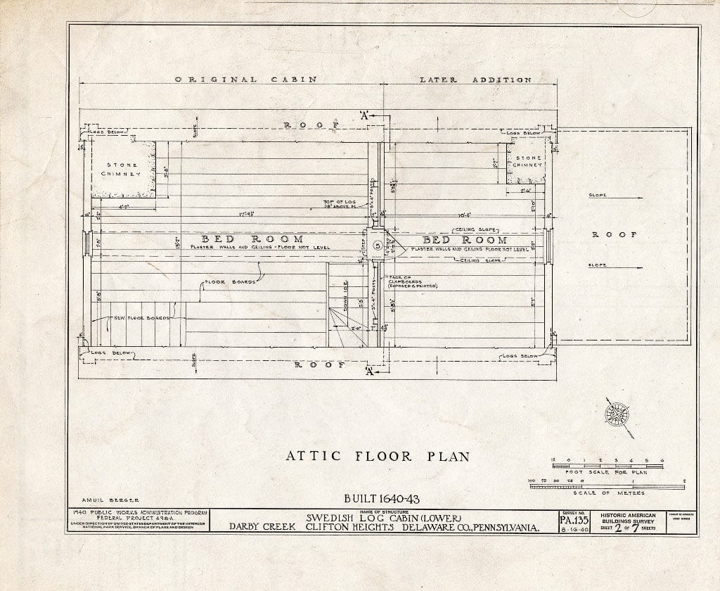 Blueprint HABS PA,23-Darb.V,2- (Sheet 2 of 7) - Lower Swedish Log Cabin, Darby Creek Vicinity (Clifton Heights), Darby, Delaware County, PA