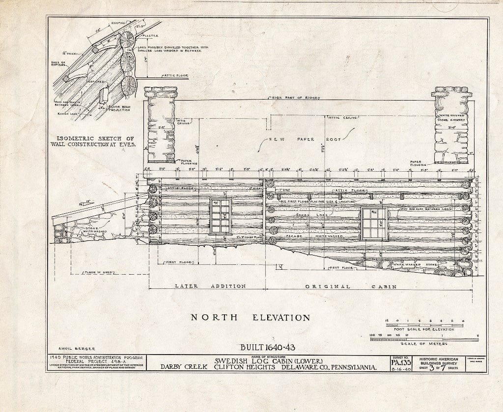 Blueprint HABS PA,23-Darb.V,2- (Sheet 3 of 7) - Lower Swedish Log Cabin, Darby Creek Vicinity (Clifton Heights), Darby, Delaware County, PA