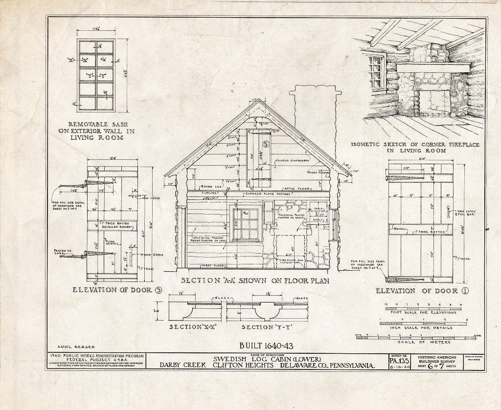Blueprint HABS PA,23-Darb.V,2- (Sheet 6 of 7) - Lower Swedish Log Cabin, Darby Creek Vicinity (Clifton Heights), Darby, Delaware County, PA