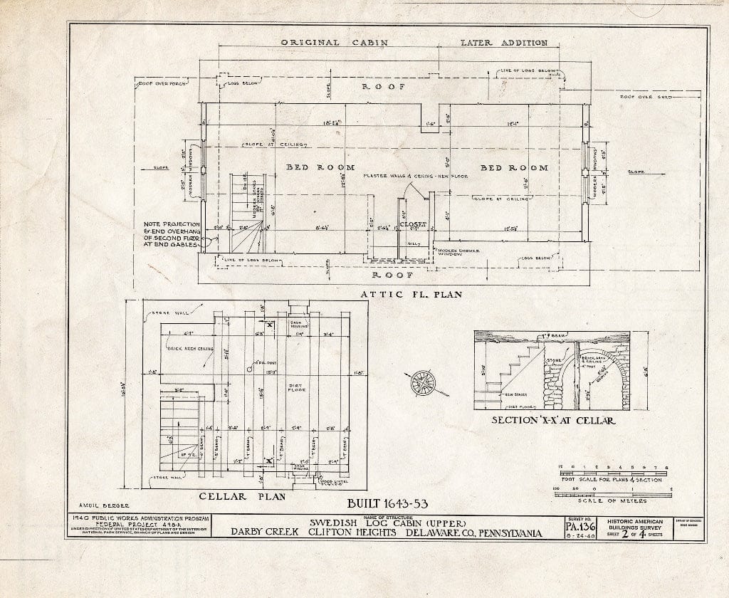 Blueprint HABS PA,23-Darb.V,3- (Sheet 2 of 4) - Upper Swedish Log Cabin, Darby Creek Vicinity, Clifton Heights (Upper Darby Township), Darby, Delaware County, PA