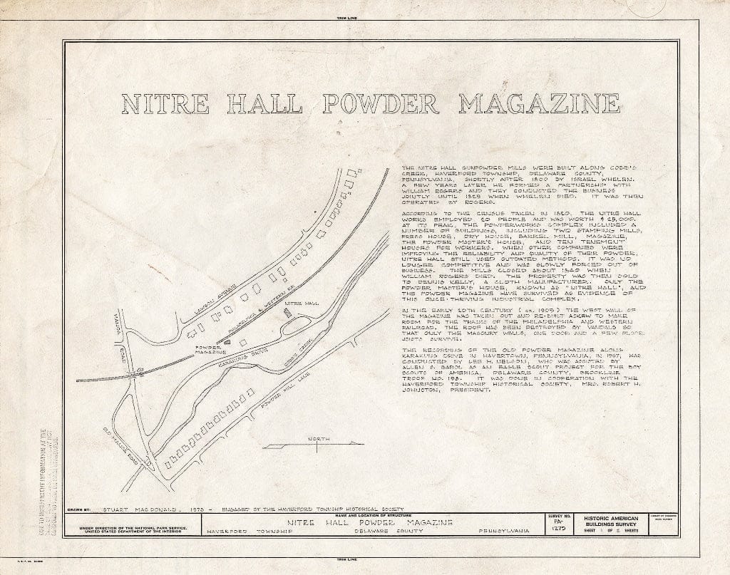 Blueprint HABS PA,23-HAVTO.V,3A- (Sheet 1 of 2) - Nitre Hall Powder Magazine, (Haverford Township), Havertown, Delaware County, PA