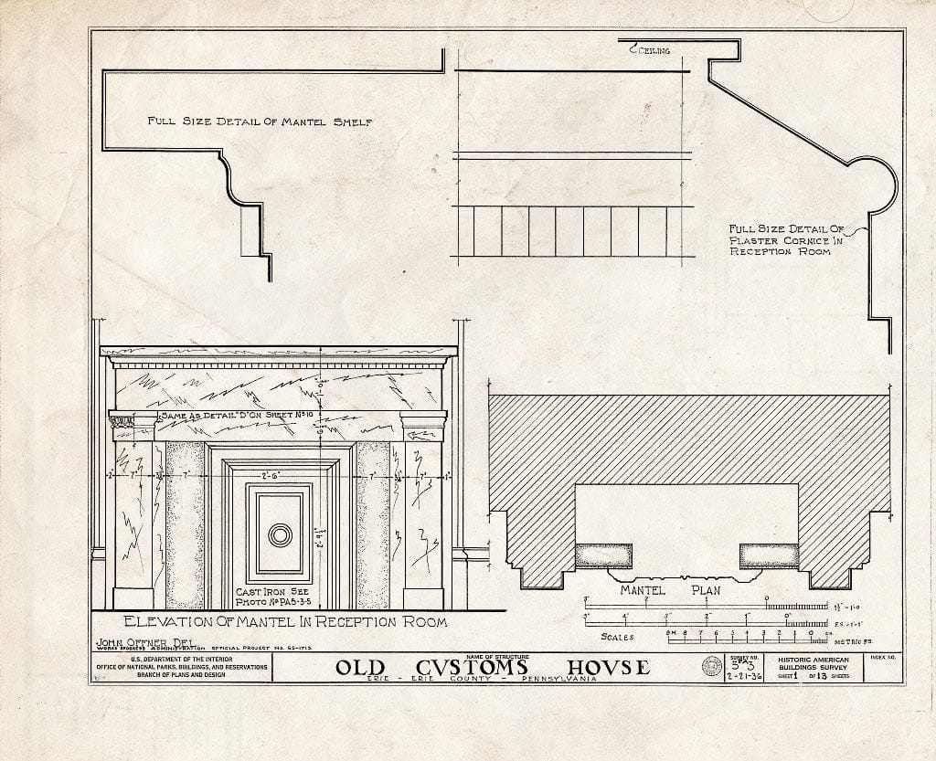 Blueprint HABS PA,25-ERI,2- (Sheet 1 of 13) - Old Customs House, 415 State Street, Erie, Erie County, PA