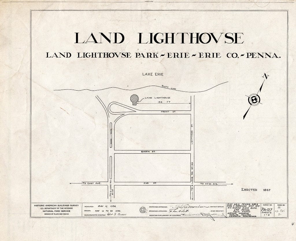 Blueprint HABS PA,25-ERI,5- (Sheet 0 of 2) - Land Lighthouse, Front Street, Land Lighthouse Park, Erie, Erie County, PA
