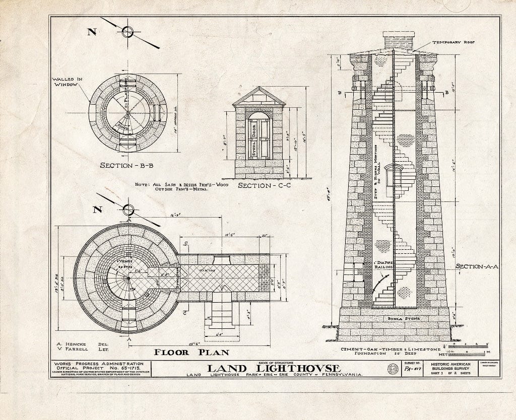 Blueprint HABS PA,25-ERI,5- (Sheet 1 of 2) - Land Lighthouse, Front Street, Land Lighthouse Park, Erie, Erie County, PA