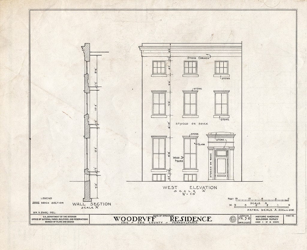 Blueprint HABS PA,25-ERI,3- (Sheet 1 of 6) - Woodruff House, 417 State Street, Erie, Erie County, PA