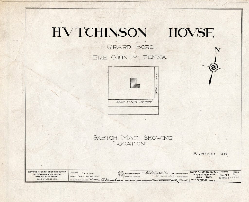 Blueprint HABS PA,25-GIRA,1- (Sheet 0 of 7) - Hutchinson House, 155 East Main Street, Girard, Erie County, PA