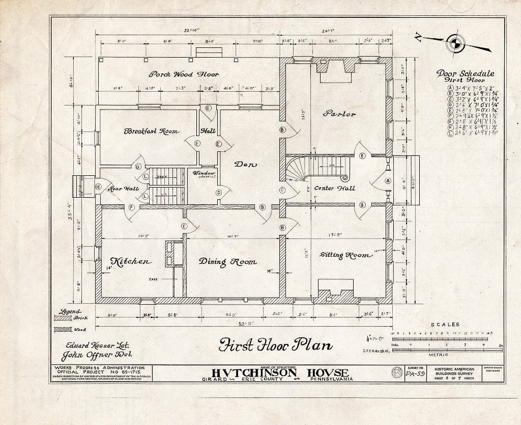 Blueprint HABS PA,25-GIRA,1- (Sheet 2 of 7) - Hutchinson House, 155 East Main Street, Girard, Erie County, PA