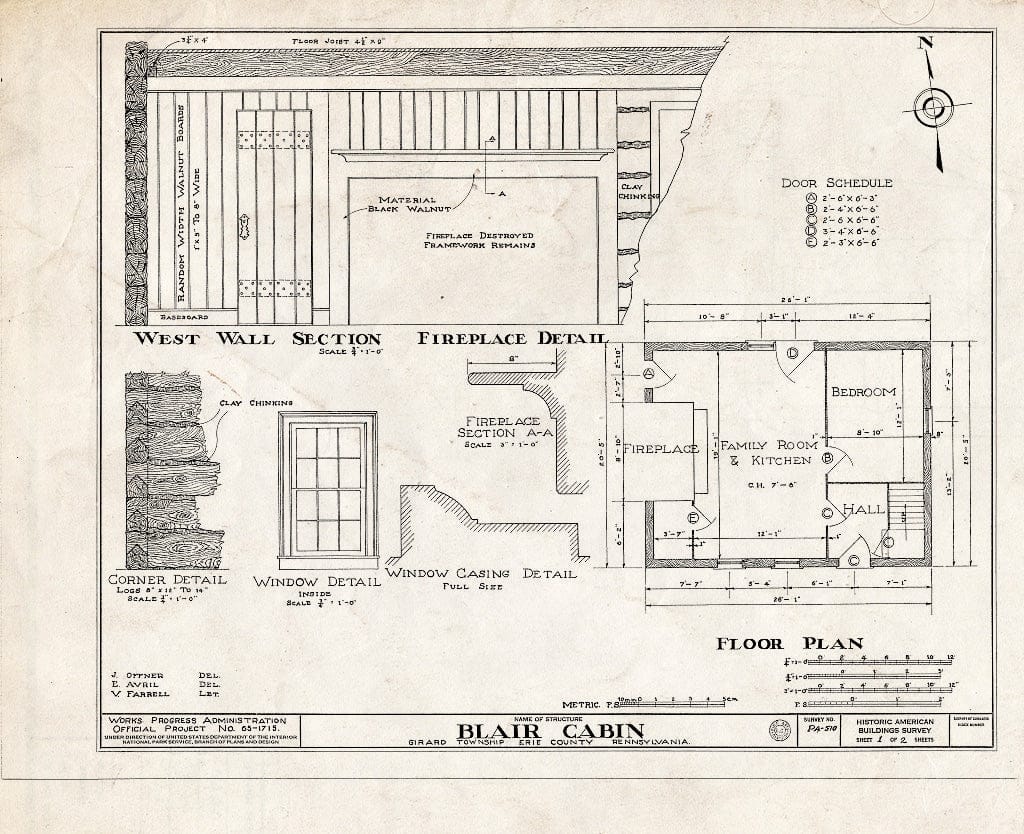 Blueprint HABS PA,25-GIRA.V,2- (Sheet 1 of 2) - Blair Cabin, Blair Road, Girard, Erie County, PA