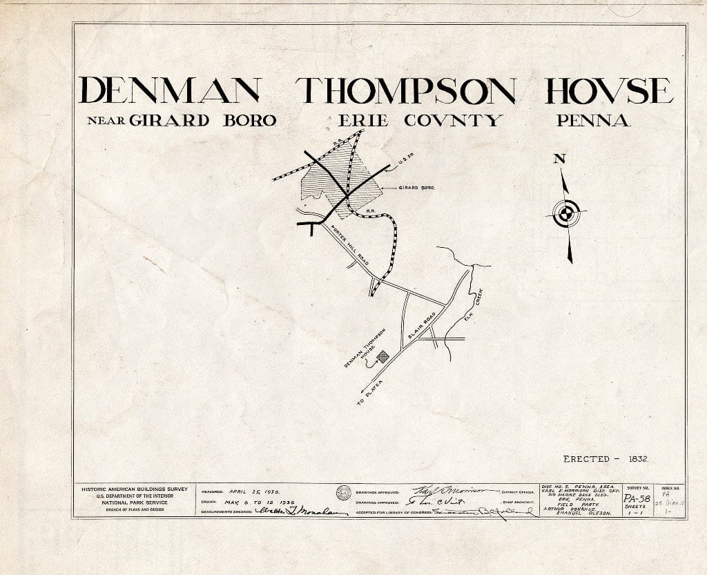 Blueprint HABS PA,25-GIRA.V,1- (Sheet 0 of 1) - Denman Thompson House, Blair Road, Girard, Erie County, PA