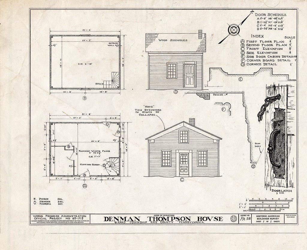 Blueprint HABS PA,25-GIRA.V,1- (Sheet 1 of 1) - Denman Thompson House, Blair Road, Girard, Erie County, PA