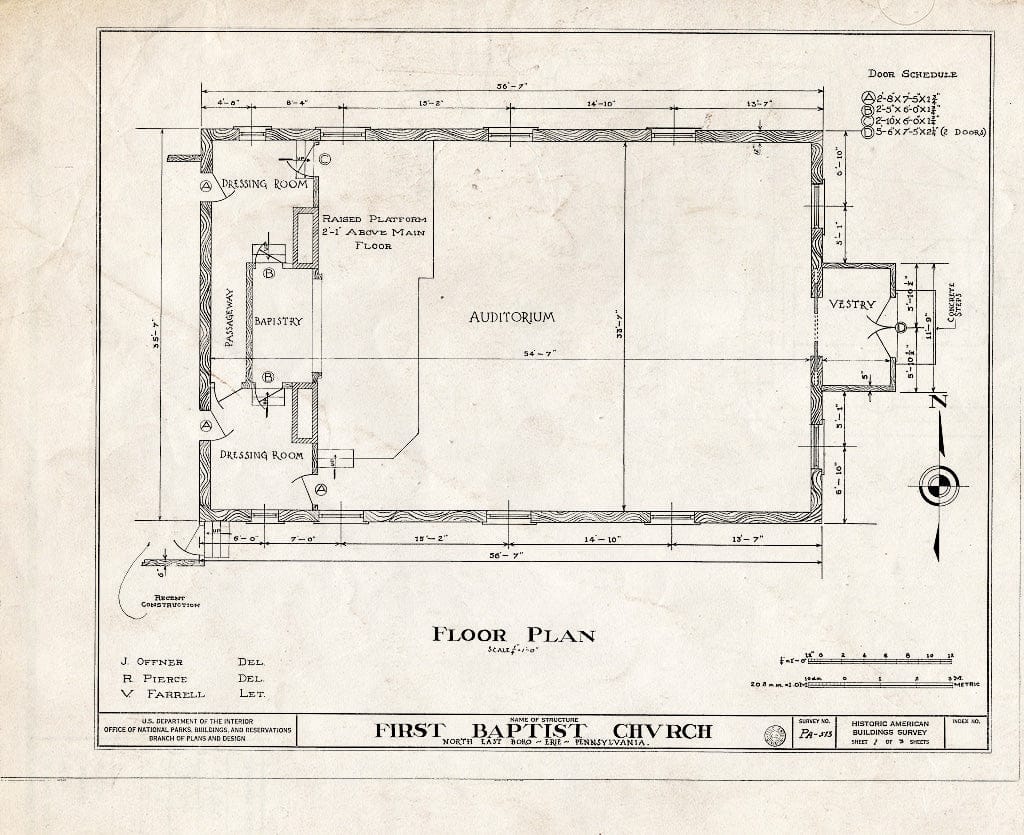 Blueprint HABS PA,25-NORE,2- (Sheet 1 of 3) - First Baptist Church, Railroad Street, North East, Erie County, PA